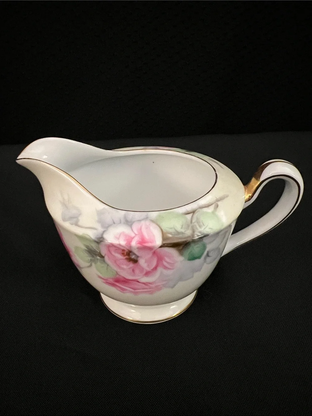 Aichi China  Porcelain Sugar and Creamer Set with Gold Trim - Pink Roses